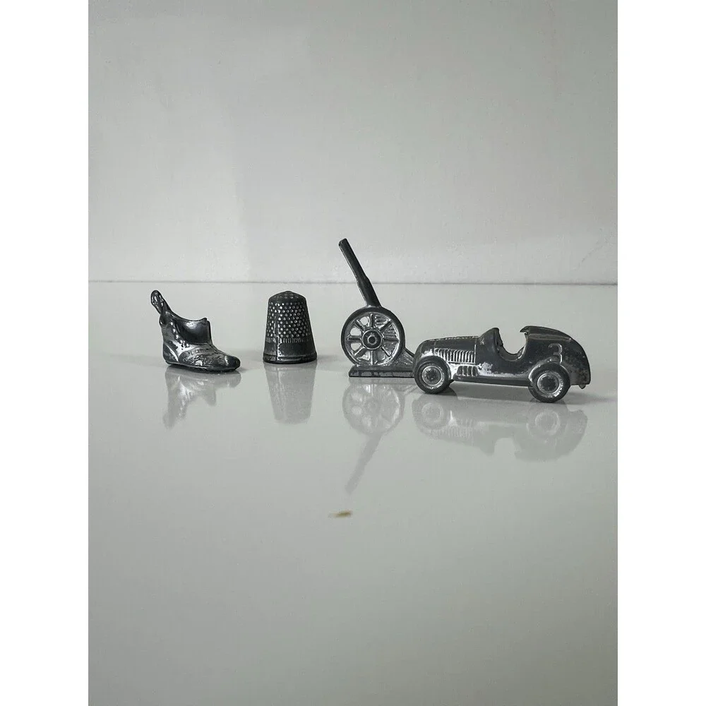 Set Of 4 Vintage Monopoly Pieces Metal Tokens Race Car Cannon Thimble Boot